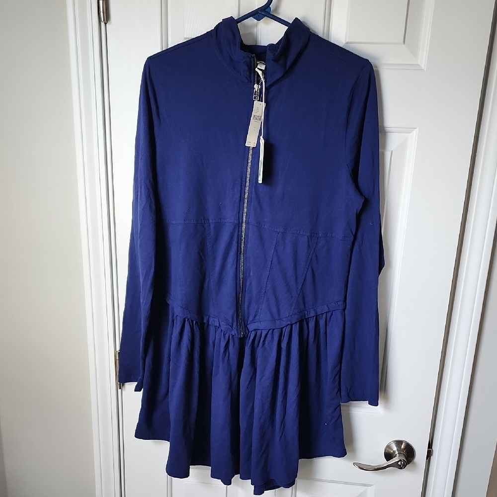 Long Sleeve Zip-Front Women's Dress in Deep Blue From ANTHROPOLOGIE